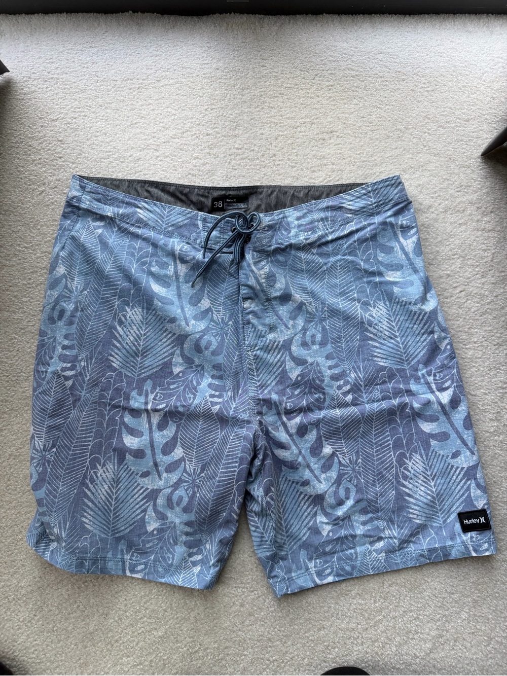 Hurley Light Blue Leaf-Print Swim Shorts